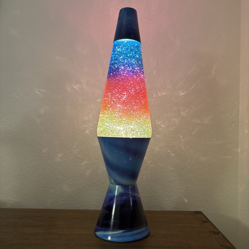 Original Lava Lamp Glitter & Motion Light Northern Lights 14.5" Pink Blue & Bulb